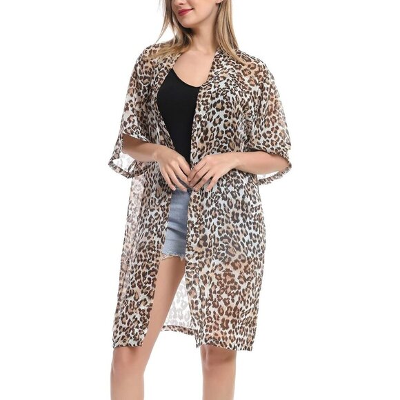 Women’s Chiffon Polyester Kimono Duster Kimono Summer Dress Beach Cover Up - Picture 2 of 7